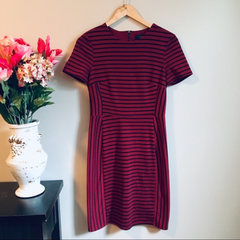 ATMOSPHERE Burgundy Contrasting Striped Dress